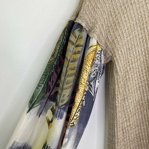 Cherish Boutique Cream Feather Print Open Back Sweater Women Small Boho - Picture 7 of 8